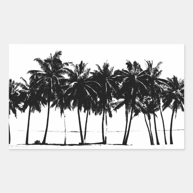 Black White Palm Trees Silhouette Rectangular Sticker (Front)