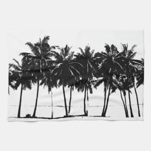 Black White Palm Trees Silhouette Tea Towel