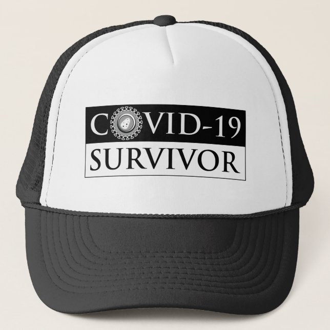 Black White Pandemic Coronavirus Covid-19 Survivor Trucker Hat (Front)