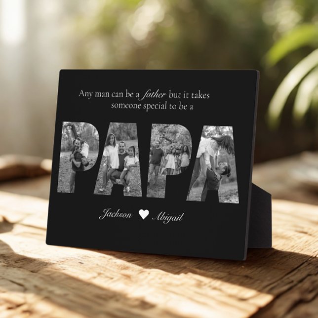 Black & White Papa Photo Collage Keepsake Plaque (Creator Uploaded)
