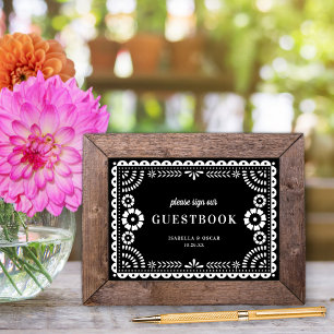 Black & White Papel Picado Wedding Guestbook Sign