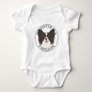 Black & White Papillon Dog Big Sister Baby Bodysuit