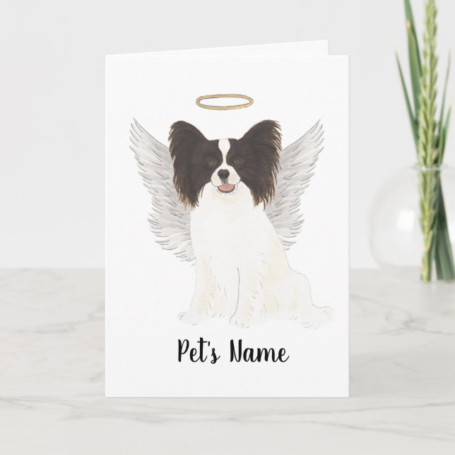 Black & White Papillon Sympathy Memorial Card (Front)