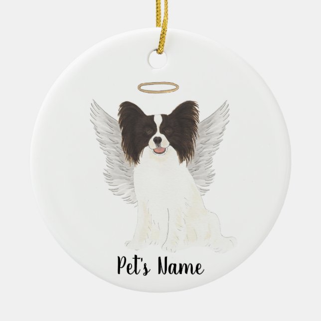 Black & White Papillon Sympathy Memorial Ceramic Ornament (Front)
