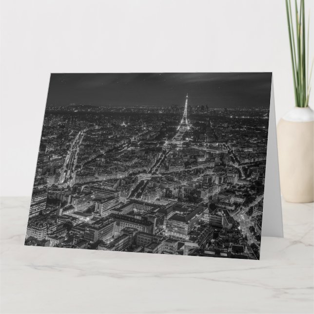 Black White Paris City Night Eiffel Tower European Card (Front)