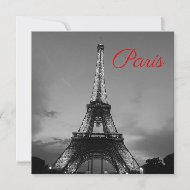 Black White Paris City Night Eiffel Tower European Card (Front)