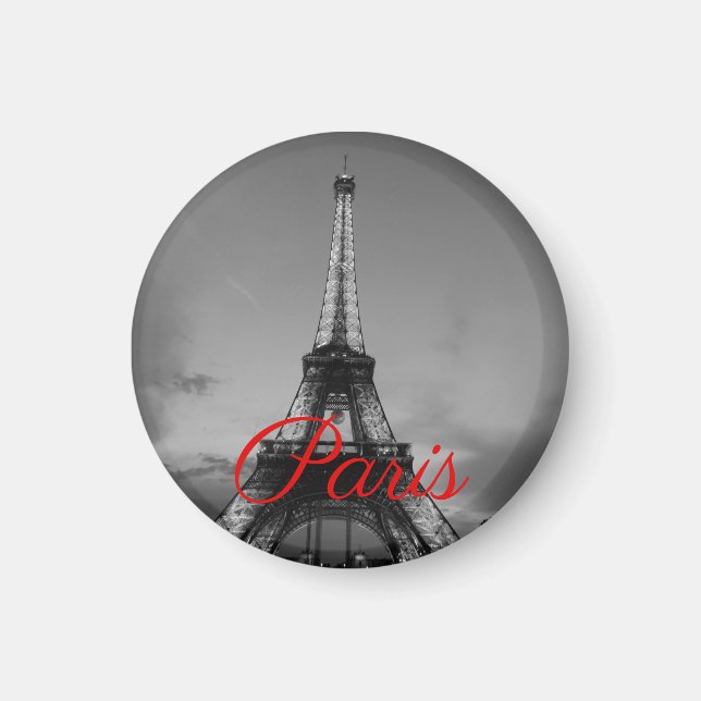 Black White Paris City Night Eiffel Tower European Magnet (Front)