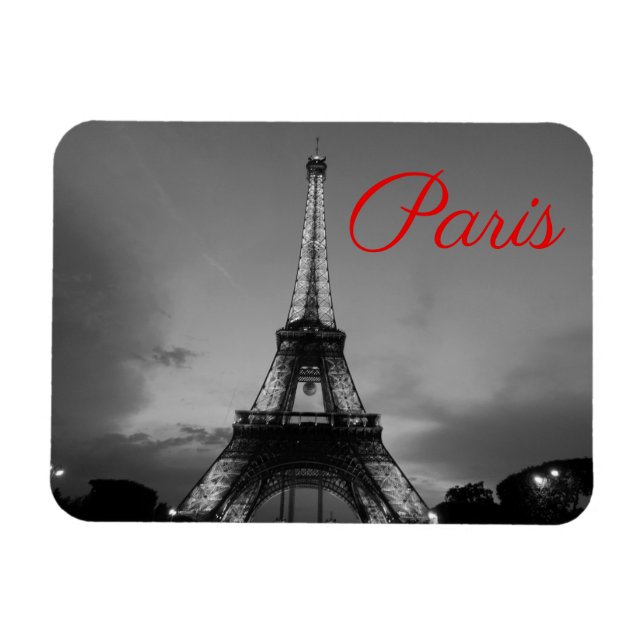 Black White Paris City Night Eiffel Tower European Magnet (Horizontal)