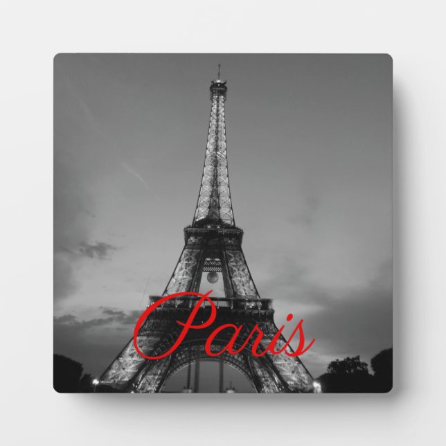 Black White Paris City Night Eiffel Tower European Plaque (Front)