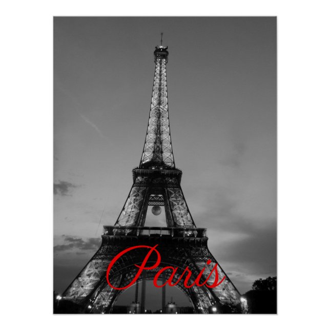 Black White Paris City Night Eiffel Tower European Poster (Front)