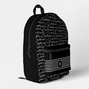 Black & White 'Paris dreaming' monogram Printed Backpack