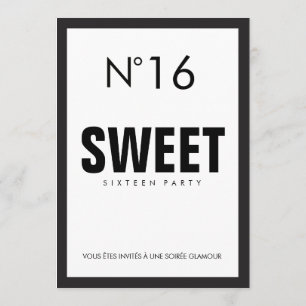Black & White PARIS Theme SWEET SIXTEEN 16 PARTY Invitation