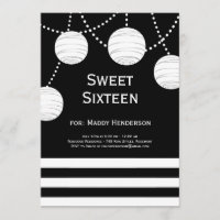 Black & White Party Lantern Birthday Invitation