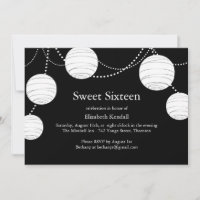 Black & White Party Lantern Sweet 16 Invitation