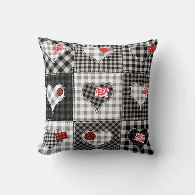 Black White Patchwork Hearts Seamless. Cushion (Front)