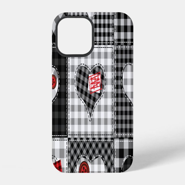 Black White Patchwork Hearts Seamless. iPhone Case (Back)