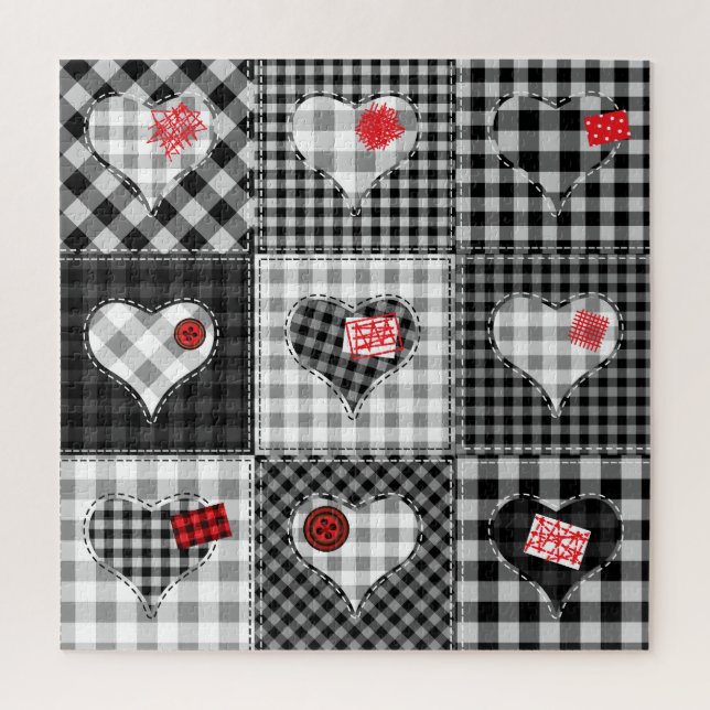 Black White Patchwork Hearts Seamless. Jigsaw Puzzle (Vertical)