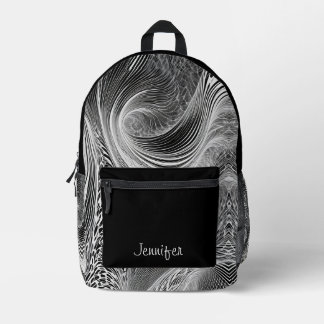 Black White Pattern Abstract Curves Personalised Printed Backpack