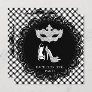 BLACK WHITE PATTERN BACHELORETTE MASQUERADE PARTY INVITATION