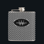 Black White Pattern Custom Name Hip Flask<br><div class="desc">Stylish black and white geometric pattern - customisable text stainless steel Hip Flask. These 6 oz flask are perfect for Wedding party favours, groomsmen gifts, keepsake and thank you gifts for friends or your best man (or woman). They also would be a token choice for Graduation gifts, Birthdays, going away...</div>