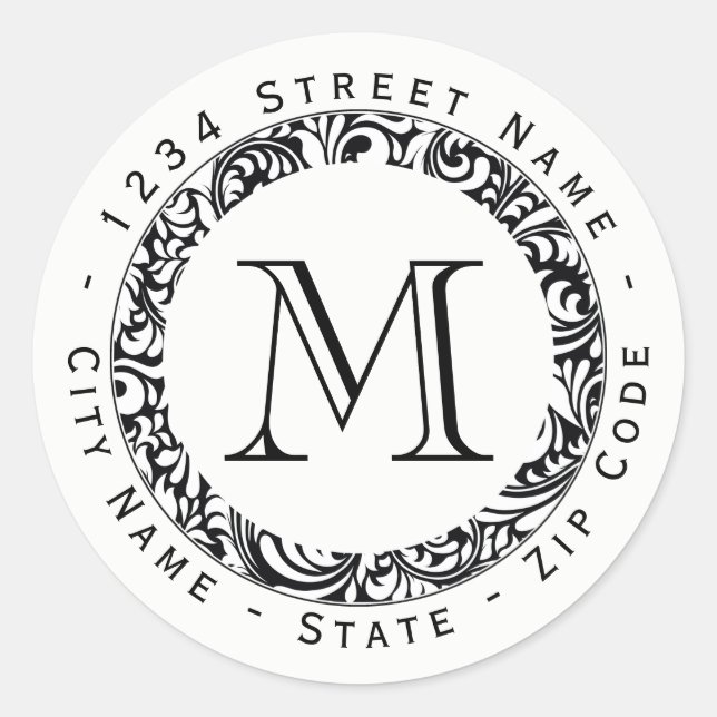 Black&White Pattern Monogram Return Address Label (Front)