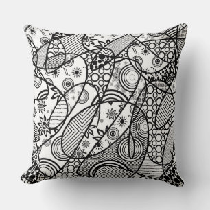 Black & White Pattern Patchwork 01 Cushion