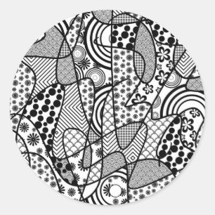 Black & White Pattern Patchwork 02 Classic Round Sticker
