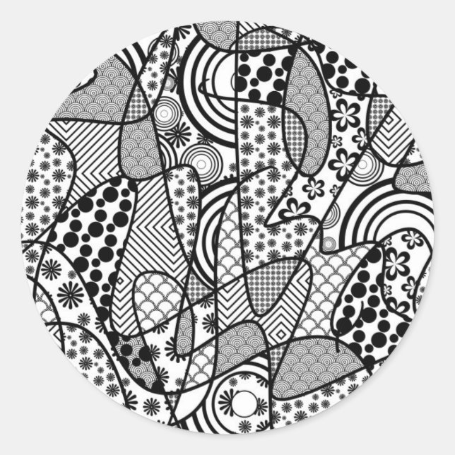 Black & White Pattern Patchwork 02 Classic Round Sticker (Front)