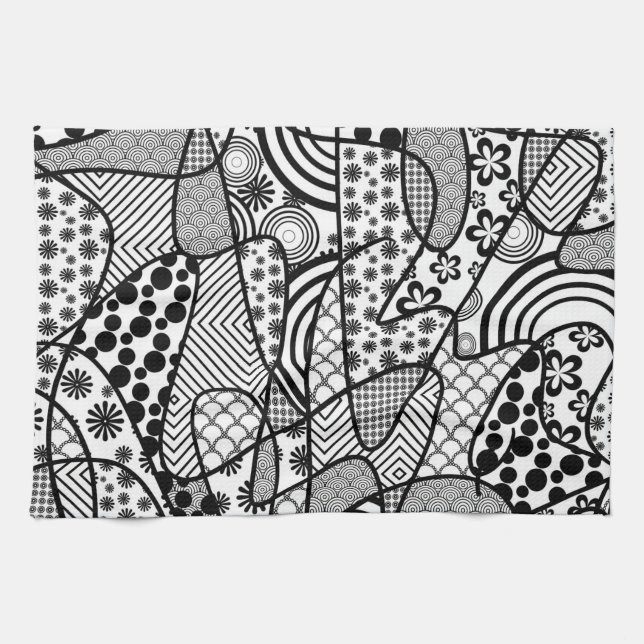 Black & White Pattern Patchwork 02 Tea Towel (Horizontal)