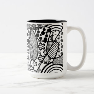 Black & White Pattern Patchwork 02 Two-Tone Coffee Mug