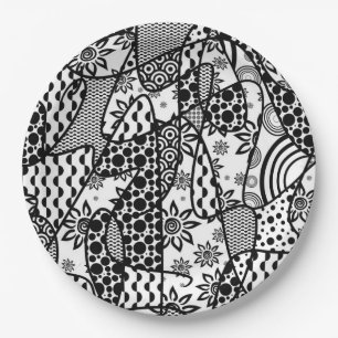 Black & White Pattern Patchwork 03 Paper Plate