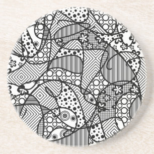 Black & White Pattern Patchwork 04 Coaster