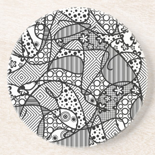 Black & White Pattern Patchwork 04 Coaster (Front)
