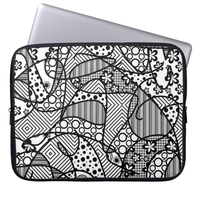 Black & White Pattern Patchwork 04 Laptop Sleeve (Front)