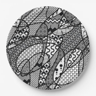 Black & White Pattern Patchwork 05 Paper Plate