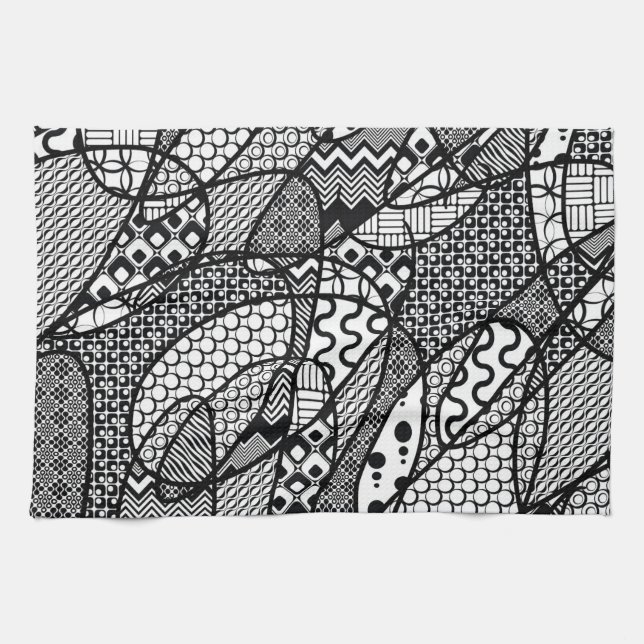 Black & White Pattern Patchwork 05 Tea Towel (Horizontal)