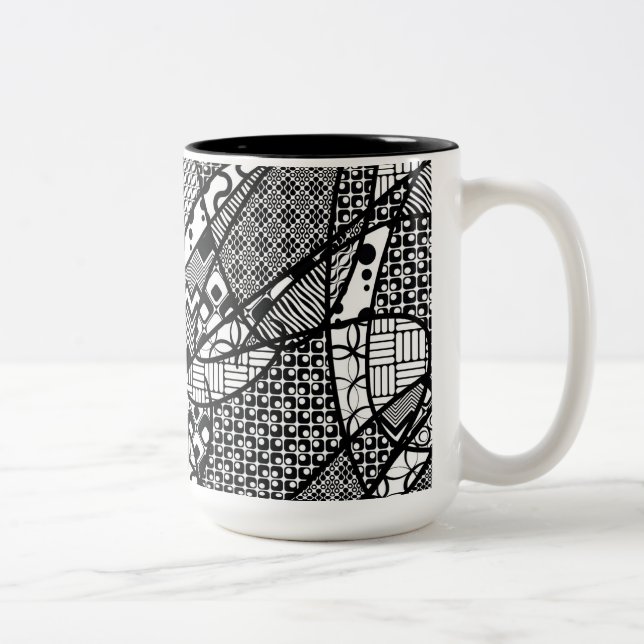 Black & White Pattern Patchwork 05 Two-Tone Coffee Mug (Right)