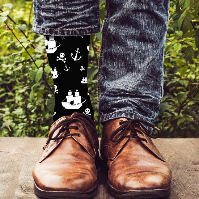 Black White Pattern Ship Anchor Pirate Socks (Creator Uploaded)