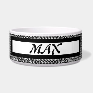 Black White Patterned Dog Bowl