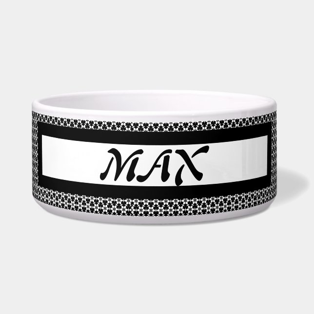 Black White Patterned Dog Bowl (Front)