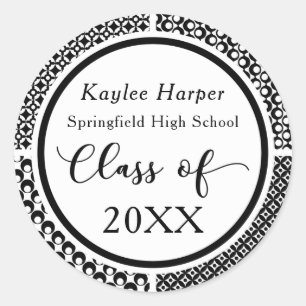 Black & White Patterns Graduation Celebration Classic Round Sticker