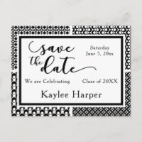 Black & White Patterns Graduation Save the Date