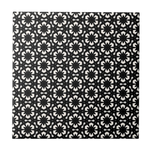 Black & White Patterns | Hexagons II Ceramic Tile (Front)