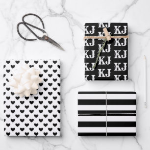 Black White Patterns Monogram4 Wrapping Paper Sheet