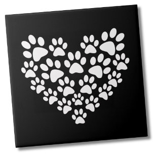Black White Paw Print Ceramic Tile