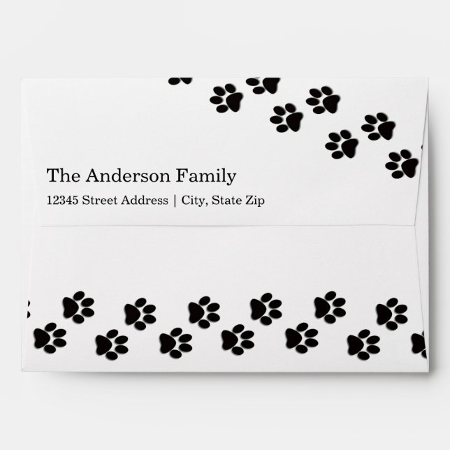 Black/White Paw Print - Envelope (Back (Top Flap))