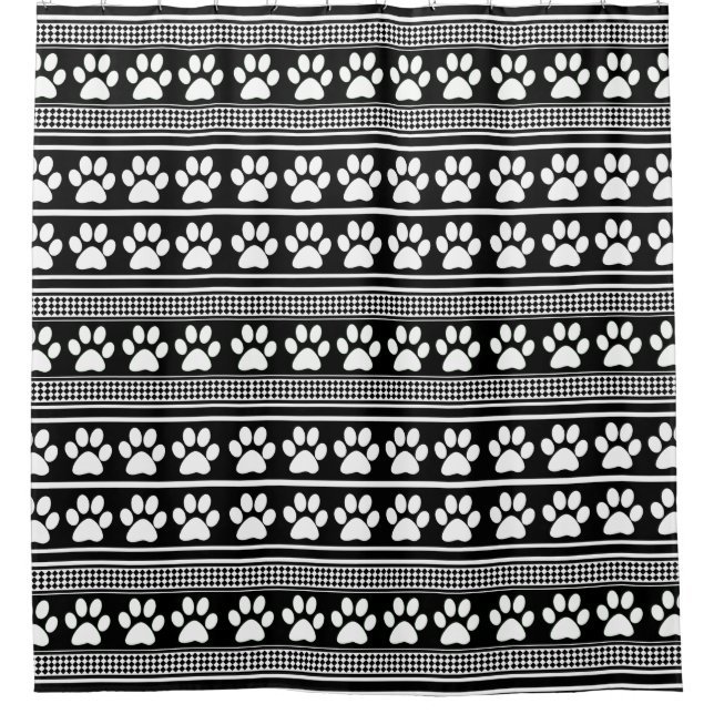 Black white paw print pattern shower curtain (Front)