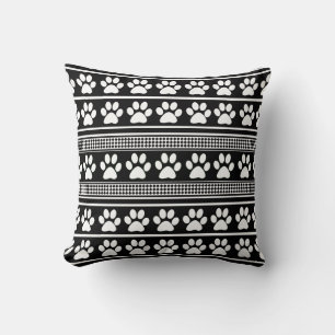 Black white paw print pattern square pillow