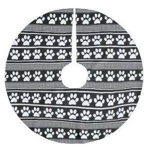 Black white paw print pattern tree skirt