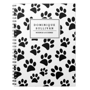 Black & White Paw Print Personalised Notebook